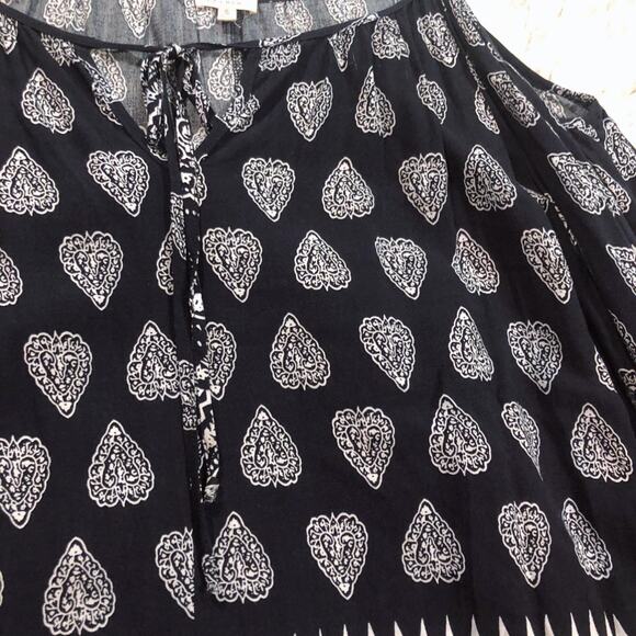 En Creme ASOS Boho Bandana Print Dark Blue & White Cold Shoulder Shift Dress - Picture 5 of 12